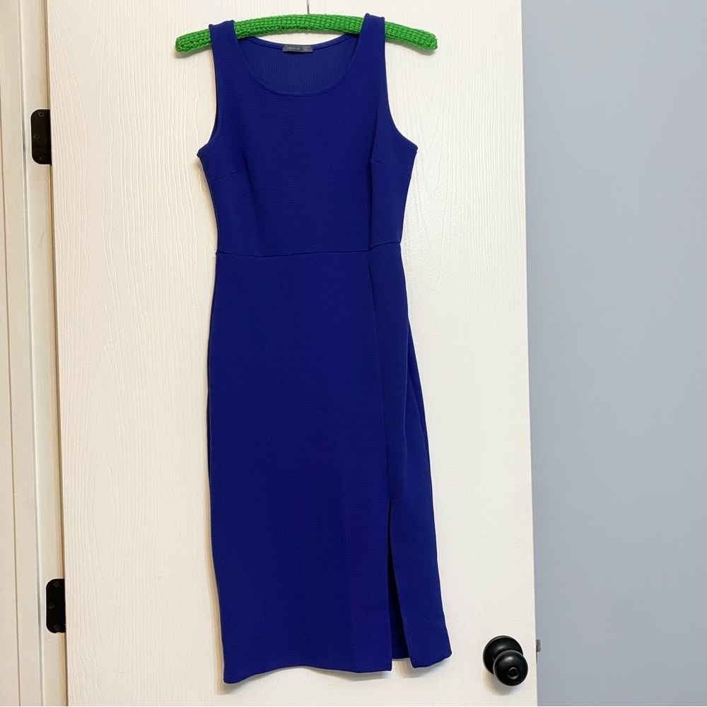 Royal Blue Fitted Midi Dress with a Slit Women’s Small